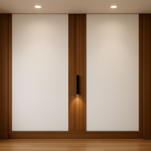 جدار خشب وإضاءة وسطية