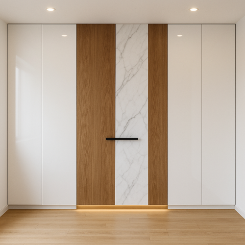 جدار رخام وخشب مع لمسة بيضاء