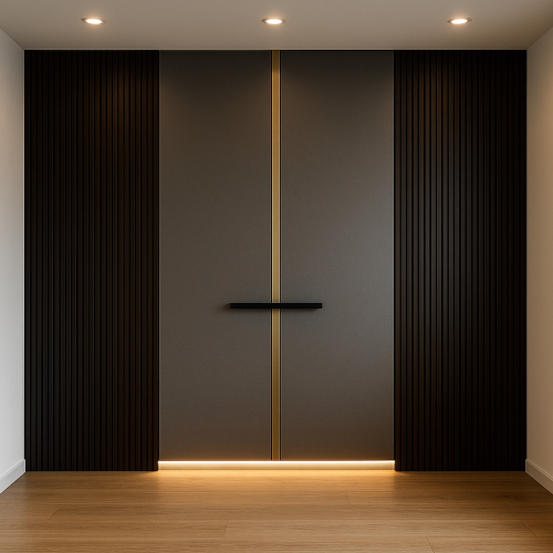 جدار خشب داكن بخطوط ذهبية