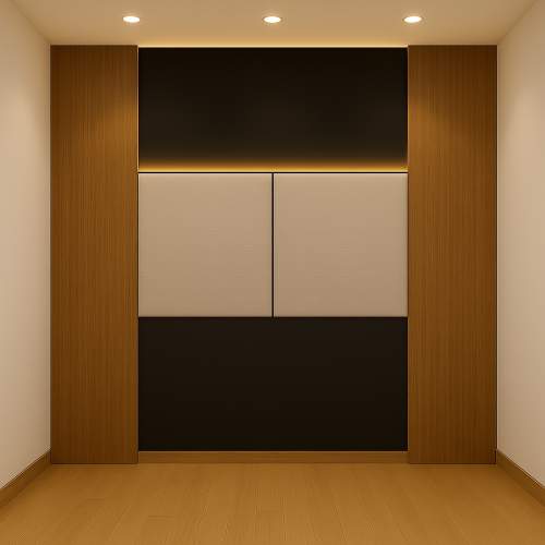 جدار خشب مع لوحات قماشية وأسود