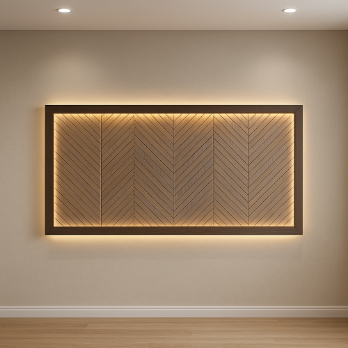 جدار خشب مدمج بإضاءة محيطية