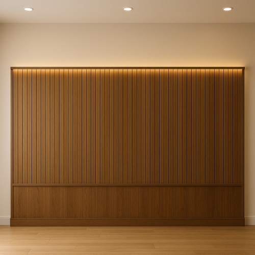 جدار خشب مخطط بإضاءة محيطية