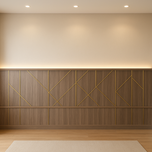 جدار خشب بخطوط ذهبية هندسية