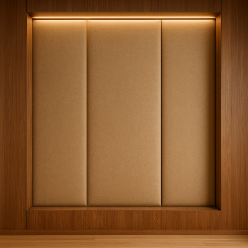 لوح جداري مبطن بإضاءة علوية مدمجة وإطار خشبي